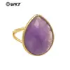 WT-R505 pedra natural com glitter Pedra Olho de Tigre pedra cor ametista anel banhado a ouro 18K acessórios para presente de feriado