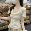 Camiseta de Manga Corta con Cuello Fluido para Chicas Gorditas Tallas Grandes Hombro Normal Ropa de Verano para Mujer Trajes de Verano Super Bonitos Top Corto de Verano