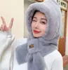 Gorros de Otoño e Invierno para Mujer, Bufanda Linda de Felpa, Calentador de Cuello Integrado Engrosado, Gorro de Felpa para Ciclismo, Gorro Cálido con Protección para los Oídos