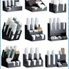 Portavasos de Papel Acrílico Caja de Almacenamiento para Tapas y Popotes Tienda de Café y Té con Leche Bar Estante de Almacenamiento para Suministros Desechables Comercial