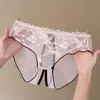 Nuevas Bragas de Encaje para Mujer Alta Elasticidad Tentación Entrepierna Transparente Sin Entrepierna Hueco Campana Lazo Alta Elasticidad Talla Grande Triángulo