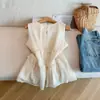 Ropa de Mujer de Dongdaemun, Corea: Top Redondo de Alta Calidad, Sencillo y Elegante con Bordes Fruncidos de Doble Capa, Estilo Holgado y Casual