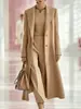 Abrigo de lana personalizado para mujer, estilo europeo y americano, otoño/invierno 2026, color liso, con cintas, prenda exterior de lana de longitud media