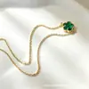 Collar Colgante de Trébol de Cuatro Hojas Esmeralda de Lujo Ligero, Pulsera de Trébol de la Suerte Incrustada de Vidrio, Juego de Joyería de Pendientes para Mujer