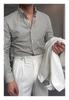 [Roupas Ruishen] camisa da série seersucker moda retrô botão gola ampla camisa versátil para o dia a dia temperamento