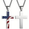 Collar con Cruz de Bandera Americana de Acero Inoxidable Transfronterizo de Amazon, Collar de Bloques de Color con Goteo de Aceite, Joyería de Moda Personalizada para Hombres