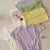 Novo Estilo 2026 Recomendado para o Início da Primavera: Top de Tricô Liso Simples com Gola Redonda, Manga Curta, Vazado, Slim Fit para o Verão