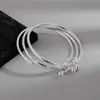 Pulseira Sansheng III Feminina Moda Sino Três Anéis Anel Pulseira Gravação Pulseira de Boca Fechada para Namorada Presente de Dia dos Namorados
