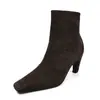 Botines de Moda para Mujer con Punta Cuadrada y Tacón Alto, Piel de Oveja/Ante, Nueva Llegada de Otoño, Cremallera Lateral, Tacón de Aguja, Botines de Mujer 41