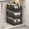 Organizador de Fregadero Extraíble Tocador de Baño Caja de Almacenamiento Debajo del Fregadero Múltiples Niveles Lavabo de Inodoro Cesta Desplegable Estante Escalonado