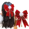 Grampo de Cabelo Laço Acessório de Cabelo para Meninas, Presilha de Cabelo Vermelha para Trás da Cabeça, Grampo de Cabelo de Ano Novo para Meninas, Ornamento de Cabelo de Fita Infantil