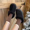 Zapatillas Cómodas Cálidas de Suela Gruesa Para Usar al Aire Libre Meses de Invierno Zapatos Postparto Tacón Cerrado Algodón Nuevo Color Sólido Felpa para el Hogar Mujer No