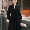 Casaco de lã vermelho longo dupla face para mulheres, coleção outono/inverno 2026, luxuoso casaco de lã cashmere estilo roupão para casamentos e ocasiões especiais