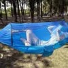 Hamaca de Exterior con Mosquitero, Hamaca Automática de Apertura Rápida Doble/Individual de Tela de Paracaídas, Hamaca de Exterior para Niños