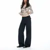 YECHUAN# Pantalones Casuales Caqui de Cintura Media-Baja Ligeramente Sueltos Estilo Nuevo de Otoño Sin Cinturilla Cordón Pantalones de Pierna Recta