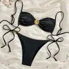 Moda Europea y Americana 2027 Concha Playa Bikini Transfronterizo Amazon Sexy Vacaciones Bikini de Atar Traje de Baño para Mujeres