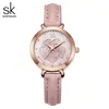 Relógio Feminino SK Sentimento de Nicho Feminino À Prova d'Água Flor Rosa Pulseira de Couro Relógio de Pulso Feminino Shenzhen Relógio Feminino de Quartzo Transmissão ao Vivo 0148