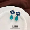 Novos Brincos Longos Gancho Turquesa Estilo Chinês, Brincos Florais Modernos e Elegantes para Mulheres, Brincos Estilo Étnico Tendência Nacional Atacado