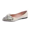 Zapatos planos para mujer de punta fina, sin cordones, con lazo de pedrería, talla grande, estilo francés, suela blanda, versátiles para ir al trabajo y uso al aire libre.