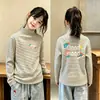 Camiseta Térmica de Manga Larga Base Casual para Niña Otoño/Invierno Nuevo Estilo Cuello Semi Alto Parte Superior Cepillada Ropa Interior Rayada para Bebé
