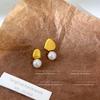 Pendientes Coreanos de Nicho Geométricos Asimétricos Cepillados Esmerilados para Mujer Pendientes de Perlas de Vidrio de Alta Calidad Joyería Versátil para Orejas
