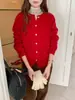 Nuevo Estilo Otoño e Invierno Cardigan de Lana Gruesa Tejido de Siete Puntos con Botones Dorados Pequeños y Mangas Ranglán, Chaqueta y Top de Capa Base Holgados para Mujer
