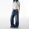 Jeans Rectos de Tiro Alto Estilo Retro Americano para Mujer, Estilo Popular Otoño e Invierno, Diseño High-Street con Tachuelas, Corte Holgado, Pantalones de Pierna Ancha Adelgazantes