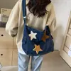 Bolso Bandolera de Mezclilla para Mujer Bolso de Hombro Lavado de Gran Capacidad Estilo Perezoso para Estudiantes Viajes al Trabajo Bolso Bandolera Estrella para Tutorías