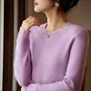 Otoño e Invierno 100% Lana Pura Tejidos de Punto para Mujer Cuello Redondo Suéter de Punto Tejidos de Punto Corte Ajustado Versátil Camiseta de Punto Base Superior