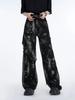 Calça jeans preta Destruction masculina estilo americano High Street Waste Earth Wind Heavy Washed Graffiti Calça reta masculina Niche