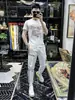 Nueva Camiseta de Verano 2026 Estilo Europeo de Manga Corta para Hombre con Diseño de Cabeza de Tigre, Adorno de Pedrería, Tejido de Seda de Hielo, Negro, Talla Grande