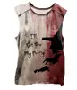 Chal Europeo y Americano Transfronterizo Ajustado, Lavado y Desgastado, Camiseta sin Mangas Retro Americana, Manga Corta Estampada Halloween Amazon