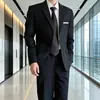Chaqueta de traje formal de negocios para hombre, negra, de dos botones, corte slim, adecuada para entrevistas de trabajo y ceremonias de boda, disponible en stock