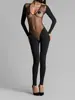 Em Estoque Transfronteiriço Europeu e Americano Verão Resistente Sexy Decote Baixo Yoga Manga Longa Cintura Alta Modelador Macacão Longo Transparente para Mulheres