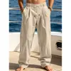 Pantalones casuales de lino rectos ligeros de verano para hombre, estilo retro con caída, estilo americano, holgados y transpirables, de pierna larga