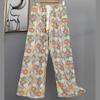 Pantalones de Pijama de Algodón Finos de Verano para Mujer con Estampado de Dibujos Animados, Pantalones de Pierna Ancha para Mujeres Embarazadas, Tallas Grandes, Adecuados para Usar Afuera, Pantalones Largos de Algodón, Exportación
