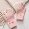 Comercio Electrónico Transfronterizo Nuevos Guantes de Lana con Lazo Lindo Estilo Coreano Invierno Cálidos Completos de Cinco Dedos A prueba de Viento y Frío
