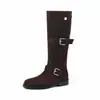 Hebilla de cinturón de botón de doble uso botas de montar de piel de vaca completa otoño/invierno 2026 tacón bajo grueso punta redonda cuero genuino botas altas de tubo largo para mujer talla 41