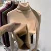 Suéter grueso de punto con forro polar para mujer, cálido, una pieza, top de terciopelo, otoño e invierno, hilo, cuello alto, manga larga, tejido base, ropa interior