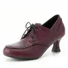 Sapatos femininos de cadarço para todas as estações, novos sapatos femininos da moda com solas de borracha, antiderrapantes, saltos altos de comércio exterior, bico redondo, cor sólida