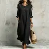 Comercio Exterior Transfronterizo Europeo y Americano Amazon Vestido Casual de Mujer Verano 2026 Nuevo Algodón y Lino Cuello Redondo Manga Larga Bolsillo