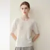 Suéter de cachemira para mujer, 100% cachemira pura, nuevo estilo otoño/invierno, cuello redondo, jersey, color liso, simple y versátil, tejido de manga corta, blanco