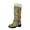 2026 Botas de Cavaleiro Ocidental Vintage com Punho de Malha Botas Dobradas Empilhadas Salto Médio Fivela de Cinto Botas Altas 40-45