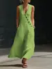 Vestido de Tirantes Casual de Algodón y Lino sin Mangas con Cuello en V y Botones, Estilo Europeo y Americano, Transfronterizo de TikTok, Primavera/Verano 2026