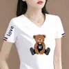Artículo de marca con excedente de comercio exterior transfronterizo con etiquetas retiradas, camiseta de mujer con cuello en V, manga corta, corte holgado, hombro normal, top de manga corta