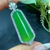 Design Original Pingente Liso de Calcedônia Verde Natural Banhado a Prata Inlaid Comparável a Colar de Jade Pingente de Suéter