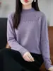 Suéter con hombros descubiertos y cuello medio alto, cuello enrollado cómodo sin costuras, tejido de punto elegante para primavera y otoño