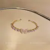Pulseira Aberta Estilo Francês de Luxo Leve com Zircônia Gota d'Água Borboleta, Design Único, Joia Exquisita e Versátil