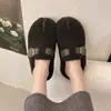 Mules sin talón de borrego sintético con punta dividida para mujer, para usar en exteriores Invierno 2026, Forro de felpa, Hebilla de moda, Pantuflas de algodón
