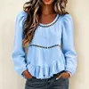 Roupas femininas transfronteiriças europeias e americanas 2026, novas blusas femininas de outono, camisa de cor sólida com gola redonda, elegante e da moda